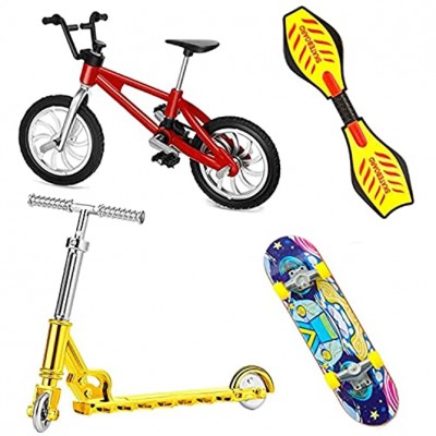 QNFY Mini Vélos 4 Pièces Planches À roulettes de Doigt Kit Finger Skateboard Bicyclette de Doigt Scooter de Doigt Planche de Balançoire des Doigts Mouvement Jouets Jeux pour Enfants Cadeau